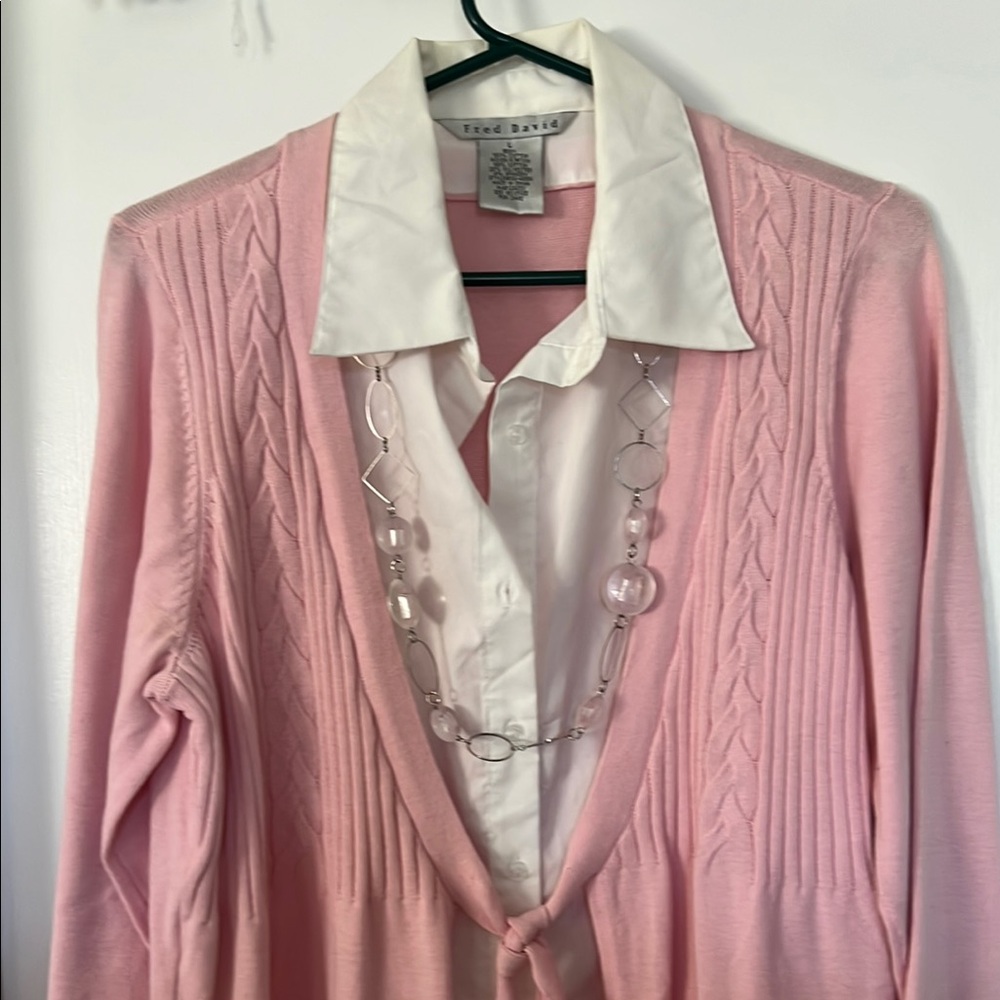 Fred David Pink Cardigan Sweater with Cable Knit Design 3in 1